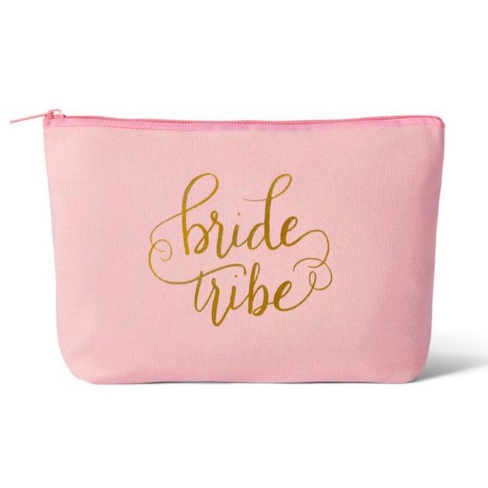 BRIDETRIBE Cosmetic Bag - Pink & Gold | Bridesmaids Gift | Bachelorette Gift